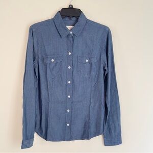 Ann Taylor LOFT Women's Blue Chambray Utility Button Down Shirt Size Small